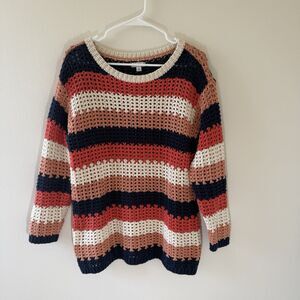 L.L Bean Signature Bailey Island Cotton Striped Fisherman Sweater Vacation Med